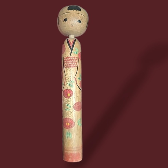 Vintage Japanese Kokeshi Bobblehead 10cm Wood Doll w/ Original Note Painted